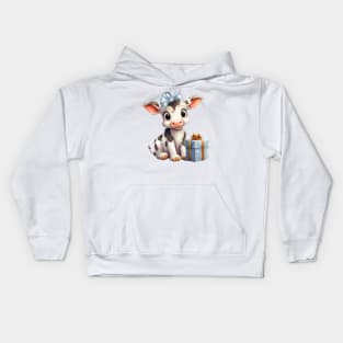 Baby Christmas Cow With Gift Kids Hoodie